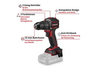 Professional Accu Klopboor-/ Schroefmachine TP-CD 18/50-C Li-i BL Solo - Power X-Change - 18 V/Li-ion - Compact model - 50 Nm - Koolborstelloze motor - Excl. accu en lader van Einhell – productafbeelding 3 van 4