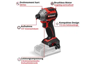 Professional Accu Slagschroefmachine TP-CI 18/250-C Li BL Solo - Power X-Change - 18 V/Li-ion - 0-2800 t/min - Max. koppel 250 Nm - Excl. accu en lader van Einhell – productafbeelding 2 van 5