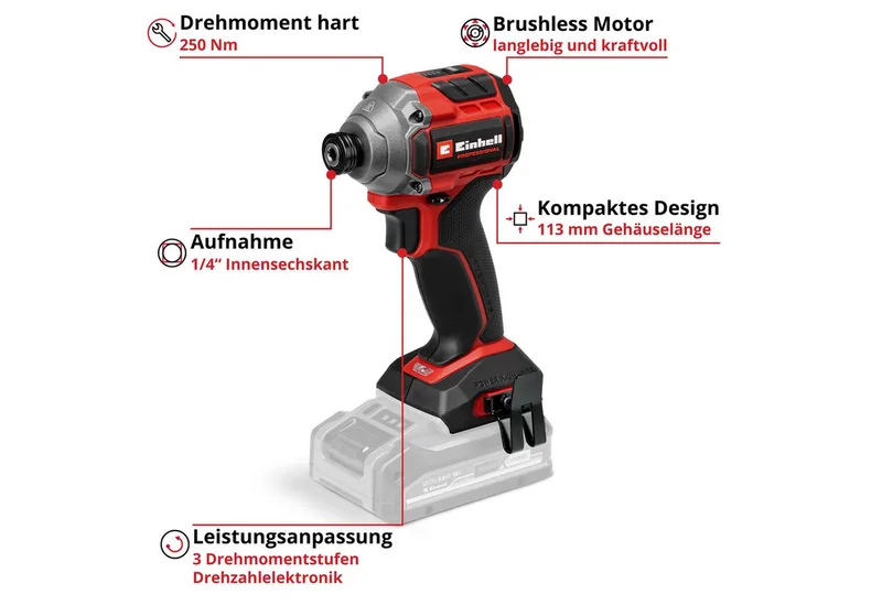 Professional Accu Slagschroefmachine TP-CI 18/250-C Li BL Solo - Power X-Change - 18 V/Li-ion - 0-2800 t/min - Max. koppel 250 Nm - Excl. accu en lader van Einhell – productafbeelding 2 van 5