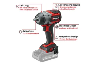 Professional Accu Slagschroefmachine TP-CW 18/750-C Li BL Solo - Power X-Change - 18 V/Li-ion - Extra compact design - 0-2200 t/min - Max. koppel 750 Nm - Excl. accu en lader by Einhell – product image 2 of 4