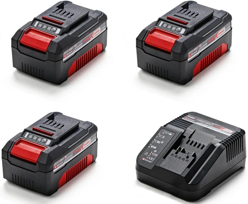»PXC-Starter-Kit Multipack« Akku Starter-Set, 3 x 18V, 4Ah, inkl. Schnellladegerät by Einhell, Red, Black – product image
