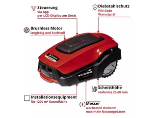 Rasenmähroboter FREELEXO 1200 LCD BT, bis 1200 m² Rasenfläche, (6-St) de Einhell, Rouge, Noir – image du produit 5 sur 5