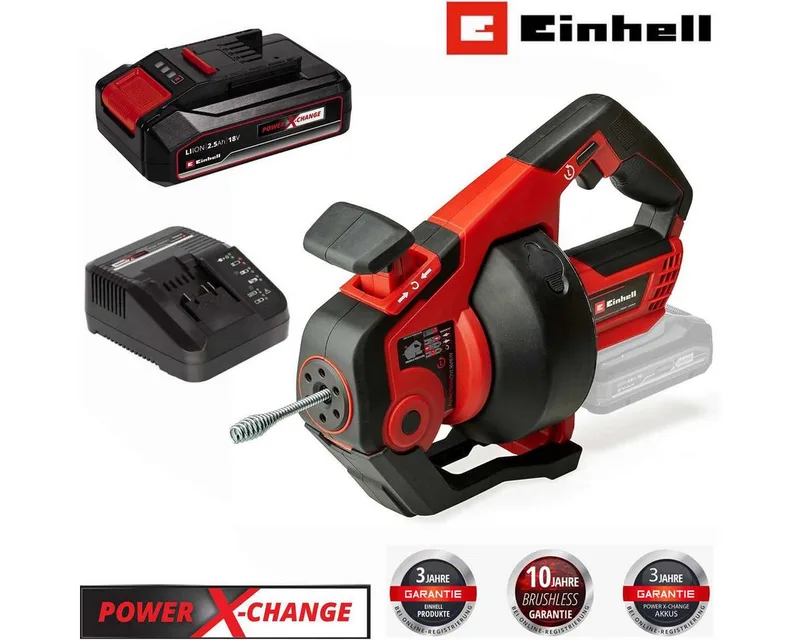 Rohrreinigungsspirale Rohrreiniger TE-DA 18/760 Li 18V, 7,6 m Spirale Akku 2,5 Ah, Ladegerät van Einhell – productafbeelding 2 van 5