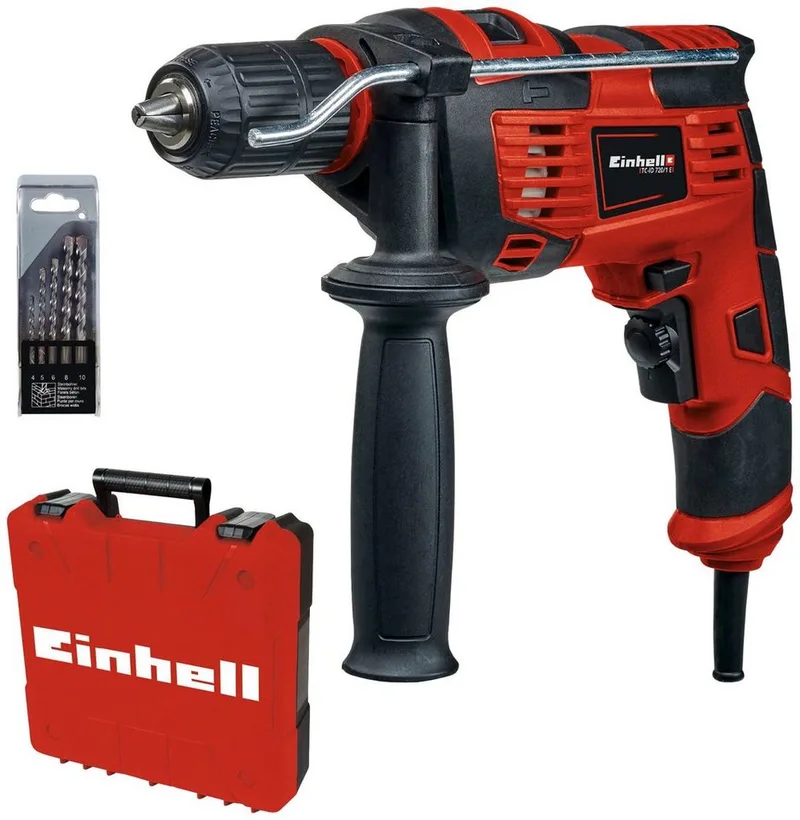 TC-ID 720/1 E Kit 1 vitesse-Perceuse à percussion 720 W + mallette de Einhell, Rouge, Noir – image du produit 1 sur 5