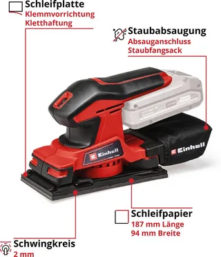 Schwingschleifer Akku-Schwingschleifer TC-OS 18/187 Li Solo, 24000 U/min, (2 tlg), ohne Akku und Ladegerät by Einhell, Red, Black – product image 3 of 5