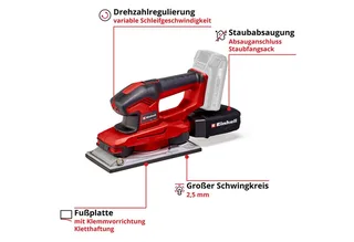 Schwingschleifer TE-OS 18/230 Li Solo, Akku, 22000 U/min, (2 tlg), ohne Akku und Ladegerät von Einhell, Rot, Schwarz – Produktbild 3 von 5