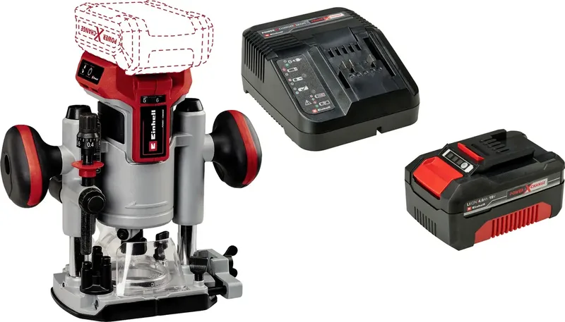 Set bestehend aus Einhell Akku-Ober-& Kantenfräse TP-RO 18 Set Li BL - Solo und Einhell Power X-Change Start-Kit 18V 4Ah by Einhell – product image