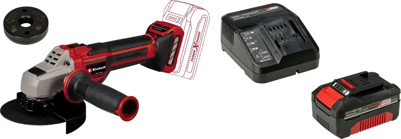 Set bestehend aus Einhell Akku-Winkelschleifer TP-AG 18/125 CE Q Li - Solo Power X-Change Professional und Einhell Power X-Change Start-Kit 18V 4Ah de Einhell – image du produit