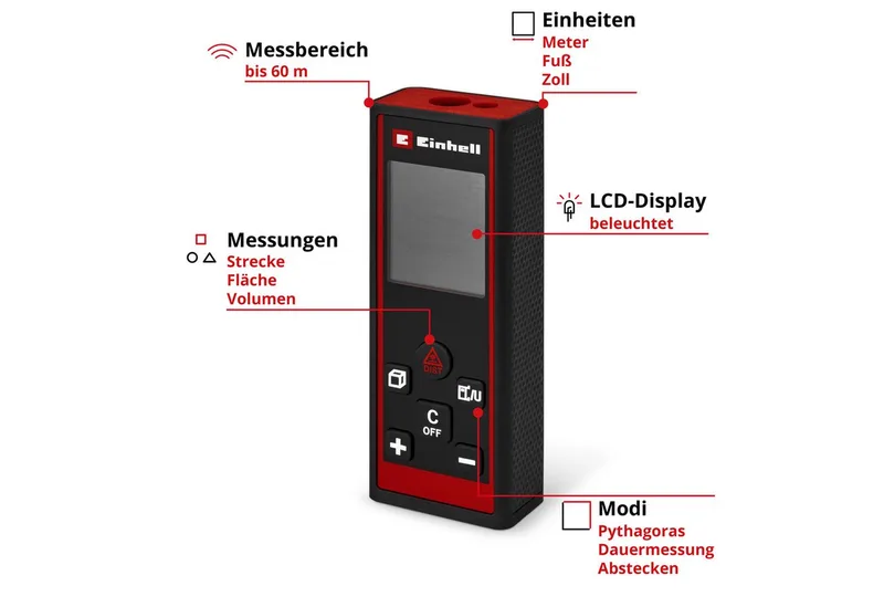 TC-LD 60 R Laser-Entfernungsmesser 60 m van Einhell – productafbeelding 2 van 5