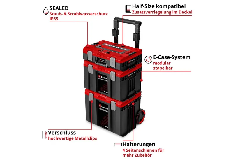 Werkzeugkoffer E-Case Rolling Workshop SEALED by Einhell, Red, Black – product image 2 of 5