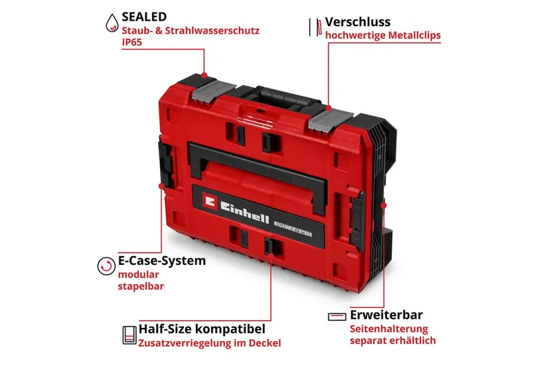 Werkzeugkoffer E-Case S-F SEALED van Einhell, Rood, Zwart – productafbeelding 3 van 5