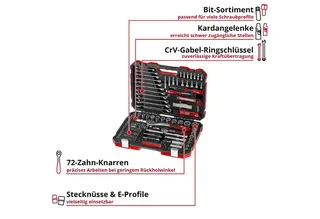 Werkzeugset, (233-tlg), Einhell Werkzeugkoffer 233-tlg. (Umschaltknarren, Gabel-Ringschlüssel von Einhell, Schwarz – Produktbild 4 von 5