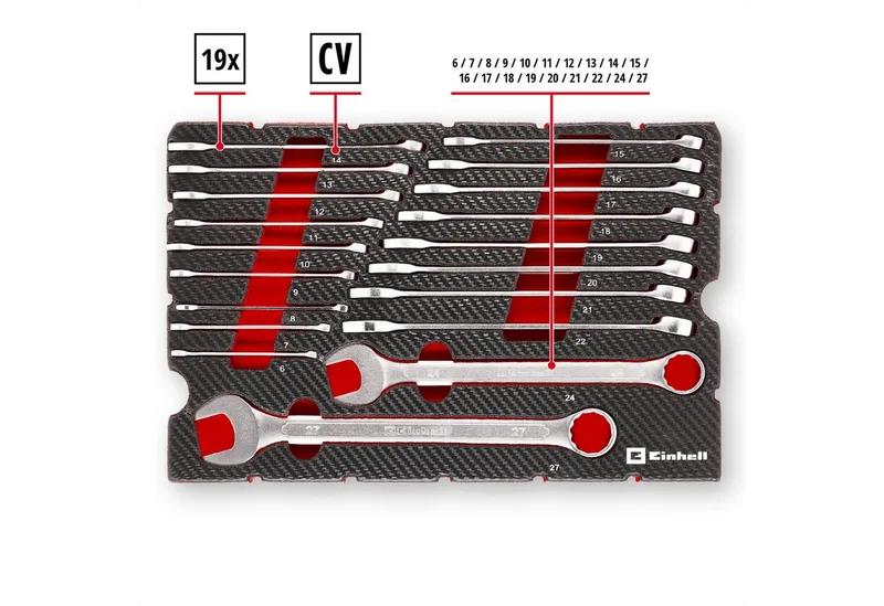 Werkzeugset Original Einhell Pad Gabelringschlüssel 19-tlg. (12-Kant-Profil, Chrom, (19-tlg), Original Einhell Pad Gabelringschlüssel 19-tlg. (12-Kant-Profil, Chrom by Einhell, Black – product image 3 of 5