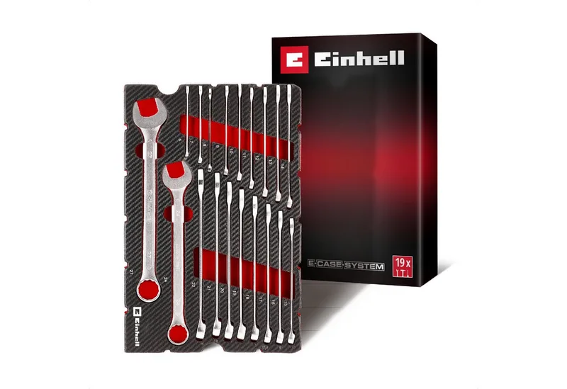 Werkzeugset Original Einhell Pad Gabelringschlüssel 19-tlg. (12-Kant-Profil, Chrom, (19-tlg), Original Einhell Pad Gabelringschlüssel 19-tlg. (12-Kant-Profil, Chrom by Einhell, Black – product image 1 of 5