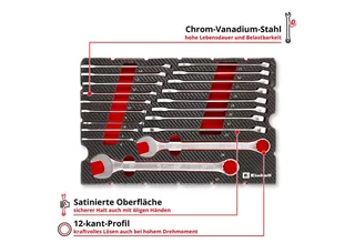 Werkzeugset Original Einhell Pad Gabelringschlüssel 19-tlg. (12-Kant-Profil, Chrom, (19-tlg), Original Einhell Pad Gabelringschlüssel 19-tlg. (12-Kant-Profil, Chrom by Einhell, Black – product image 4 of 5