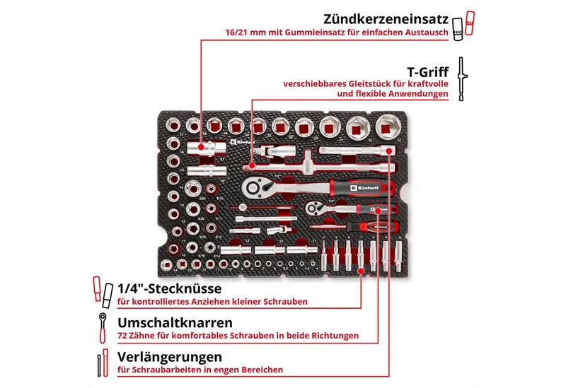 Werkzeugset Original Einhell Pad Stecknüsse und Ratschen 60-tlg. (Umschaltknarren, (60-tlg), Original Einhell Pad Stecknüsse und Ratschen 60-tlg. (Umschaltknarren by Einhell, Black – product image 4 of 5