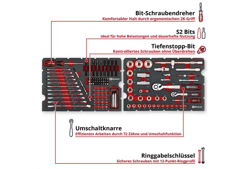 Werkzeugset Original Einhell Werkzeugkoffer Mechanik E-Case 201-tlg. (Allrounder, (201-tlg), Original Einhell Werkzeugkoffer Mechanik E-Case 201-tlg. (Allrounder by Einhell, Red – product image 5 of 5