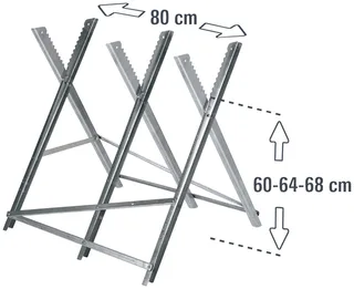 Zaagbok - Max. belasting: 150 kg - Lengte: ca. 80 cm - Inklapbaar - Max. diameter houtblokken: Ø30 cm - 3 werkhoogtes: 60, 64 en 68 cm de Einhell – image du produit 5 sur 5