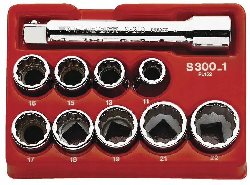 J.300-1 Dopsleutelset 3/8" 10-19 mm, 9-delig by Facom – product image