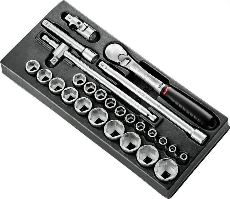 Module Zeskant metrische doppen 1/2” met Ratel SL.161B - 26-delig - MOD.SL161-46 fra Facom, Sølv – produktbillede