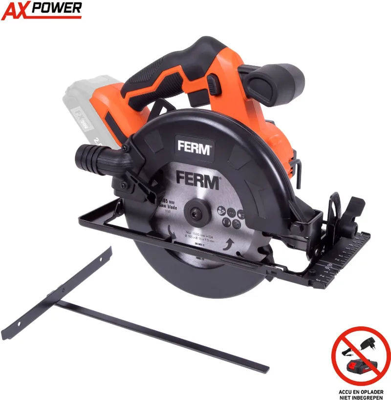 AX-POWER - CSM1049 - Accu cirkelzaag - 20V - met - Houtzaagblad - 165mm - T24 - Zaagcapaciteit: - 45mm - Kantelbaar - 0-45° - 4000 toeren/minuut - Zonder accu en lader - Draadloze cirkelzaag - FX-POWER - Accu platform - Wireless circular saw by Ferm – product image