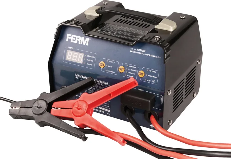 BCM1020 - Acculader - Jumpstarter - Inclusief - Impuls druppellading - Starthulp - 6V - 12V - Vermogen - 230V - Opladen - Snel - Normaal - LCD - Scherm - Indicator - Automatische - Beveiliging - Accu - 8 - 180 - Ah - Inclusief - Accuklemkabels van Ferm, Zwart – productafbeelding