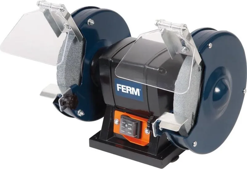 BGM1019 - Tafelslijpmachine - 2 - Slijpstenen - K36 - Grof - Slijpen - K60 - Afbramen - 150W - Stofdichte schakelaar - 2 - Vonkvangers - 2 - Leunspanen - Veiligheidsbril - Monteerbaar - op - Werkbank - Slijpen - Afbramen by Ferm – product image