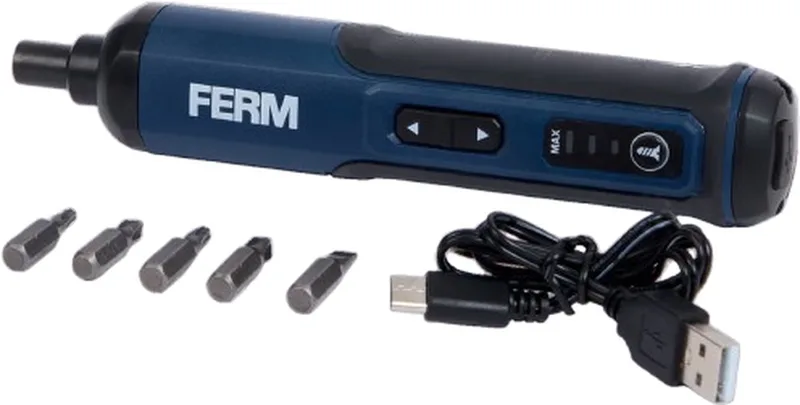 CDM1188 - accu-schroevendraaier - 4V - met - 5 bitjes - en - Werklicht - USB-C oplaadkabel - met magnetische bitkop - Schroevendraaier op accu. by Ferm – product image