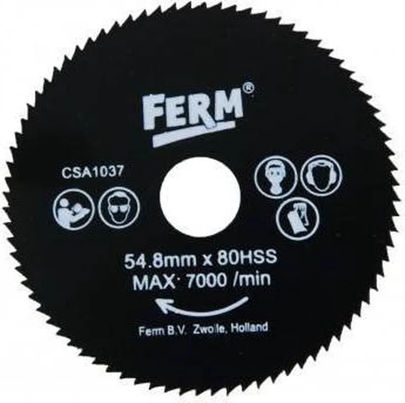 CSA1037 - Precisie - zaagblad - 80HSS - Diameter: - 54,8mm - Asgat: - 11,1mm - Voor zagen van - Zacht metaal - Kunststof - Universeel - Zeer geschikt voor - CSM1035 - CSM1038 - Precisie-cirkelzaag - Zaagdiepte: - 12mm de Ferm – image du produit