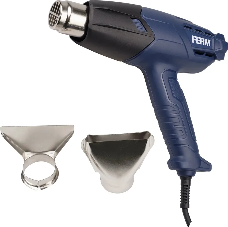 HAM1019 - Heteluchtpistool - Verfbrander - 2x opzetstuk - 400 tot 600 Graden - 2000 W de Ferm – image du produit
