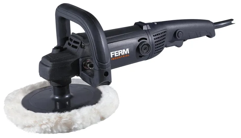 Industrial - AGM1120P – Poetsmachine – 1400W – Ø180MM - Constante snelheid - Instelbare - snelheid - 1000-3300/min - 4 meter - rubberen kabel – Met: - 2 - polijstschijven - Ook als - schuurmachine - te gebruiken - Professioneel - Polijstmachine van Ferm – productafbeelding