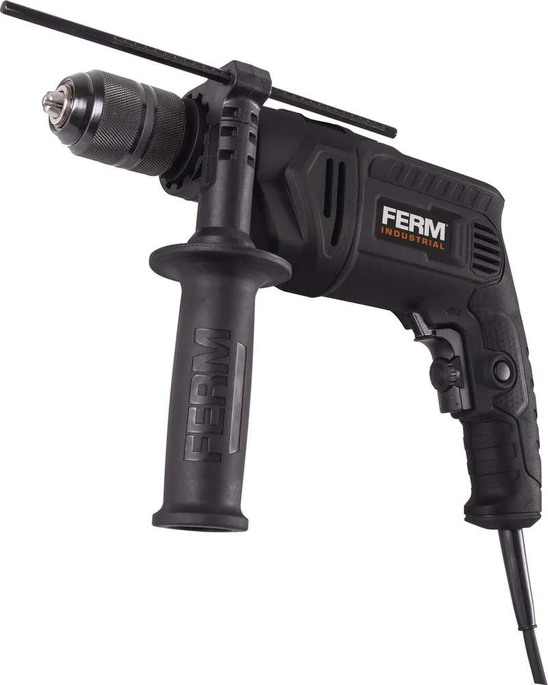 Industrial - PDM1060P_K - Klopboormachine - 850W - 13MM - Metalen snelspankop - Instelbare snelheid - Boren - 3000/min - Klopboren - 48000/min - Lock-on schakelaar - 3m rubber kabel - Verstelbare zijgreep - Metalen dieptestop - Opbergkoffer de Ferm – image du produit