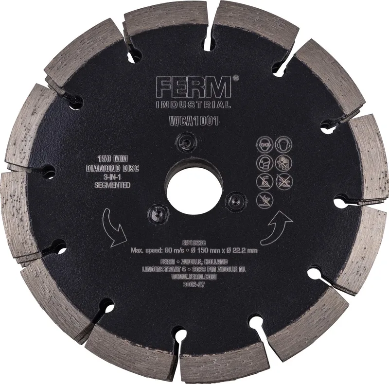 Industrial - WCA1001 - Diamantschijf – 150mm – 3-in-1 – Voor WCM1001P - Sleuvenfrees - Muurfrees - Afmeting - 150x22.2mm - Snelheid - 80 m/s de Ferm – image du produit