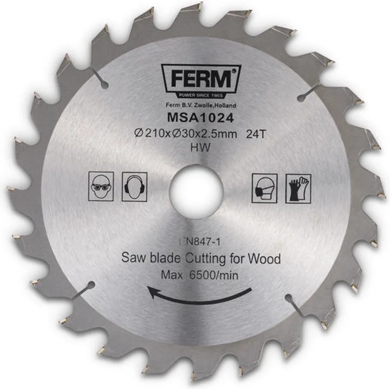 MSA1024 - Zaagblad - 210x30/18/16mm - T24 - TCT tanden - Diameter: - 210mm - Asgat: - 30mm - 18mm - 16mm - Universeel - Voor zagen van - Hout - Zeer geschikt voor - Radiaalafkortzaag - MSM1039 - MSM1037 - MSM1035 - Zaagtafel - TSM1035 van Ferm – productafbeelding