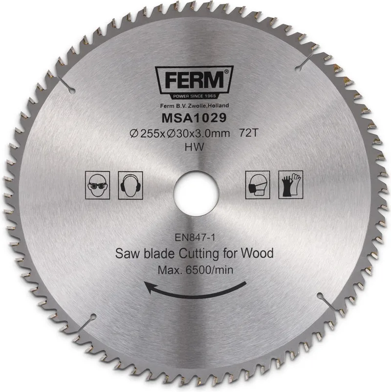 MSA1029 - Zaagblad - 255x30/16mm - T72 - TCT tanden - Diameter: - 255mm - Asgat: - 30mm - 16mm - Universeel - Voor zagen van - Hout - Zeer geschikt voor - MSM1038 - MSM1040 - Radiaal afkortzaag de Ferm – image du produit