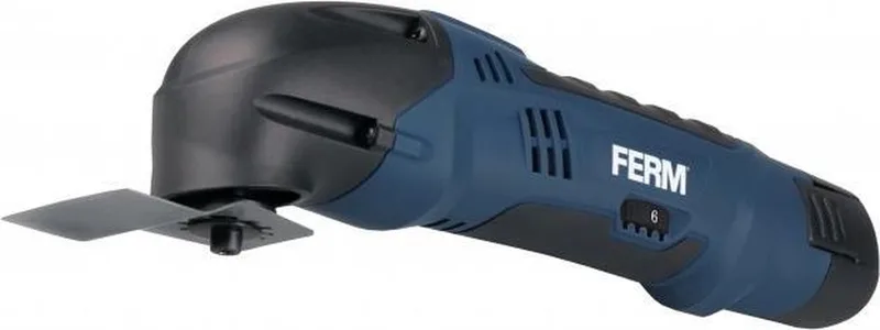 OTM1006 - Multitool - Oscillerend - 12V - Li-Ion - 1.5Ah - 6 snelheden - 5000-18000/min - Accu - Lader - Semi-cirkelzaagblad - Inval-zaagblad - RVS-schraper - Schuurvoetplaat - 3x schuurpapier - Opbergkoffer - Multifunctioneel gereedschap van Ferm – productafbeelding