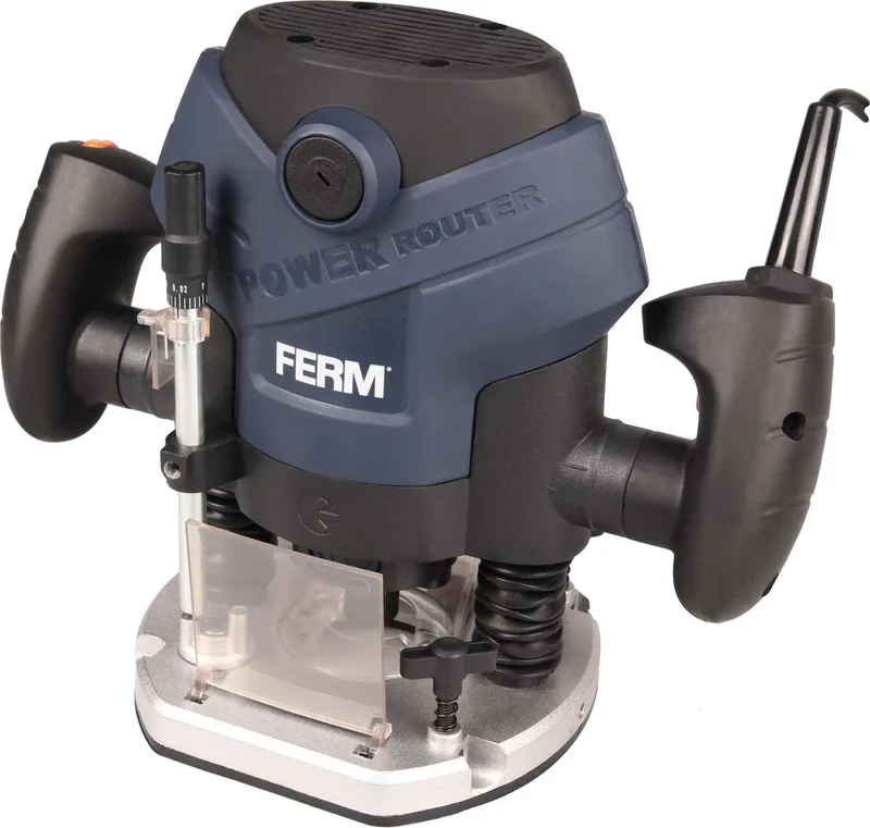 PRM1015 - Bovenfrees - 1300W - 2 Spantangen - 6mm - én - 8mm - Stofzuiger adapter - Ingebouwde - LED werkverlichting - Freesdiepte 60mm - Freesdiameter 30mm - 6-delige - Freesset - Parallelgeleider - Sjabloongeleider - Precisie bovenfrees von Ferm, Blau – Produktbild
