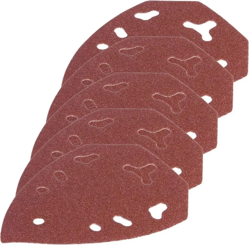 PSA1008 - Schuurpapier - P120 - 5 stuks - Met - Klittenbandrug - Stofgaten - 5 hoekig - Afmetingen: - 140x100x50mm - Universeel - Zeer geschikt voor - PSM1013 - Handpalmschuurmachine van Ferm – productafbeelding