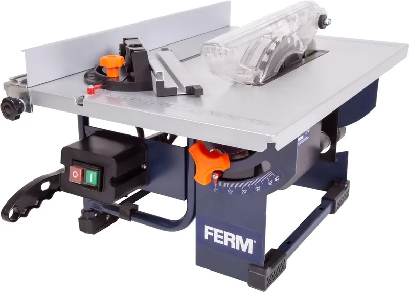 TSM1036 - Zaagtafel - 200mm - 800W - Inductiemotor - Verstelbaar - werkblad - 0 - 45° - Inclusief - Ø200mm 24T zaagblad - Verstekgeleider - Parallelgeleider - Duwstok - stofzuigaansluiting - Afmeting tafel - 505x373 mm von Ferm – Produktbild