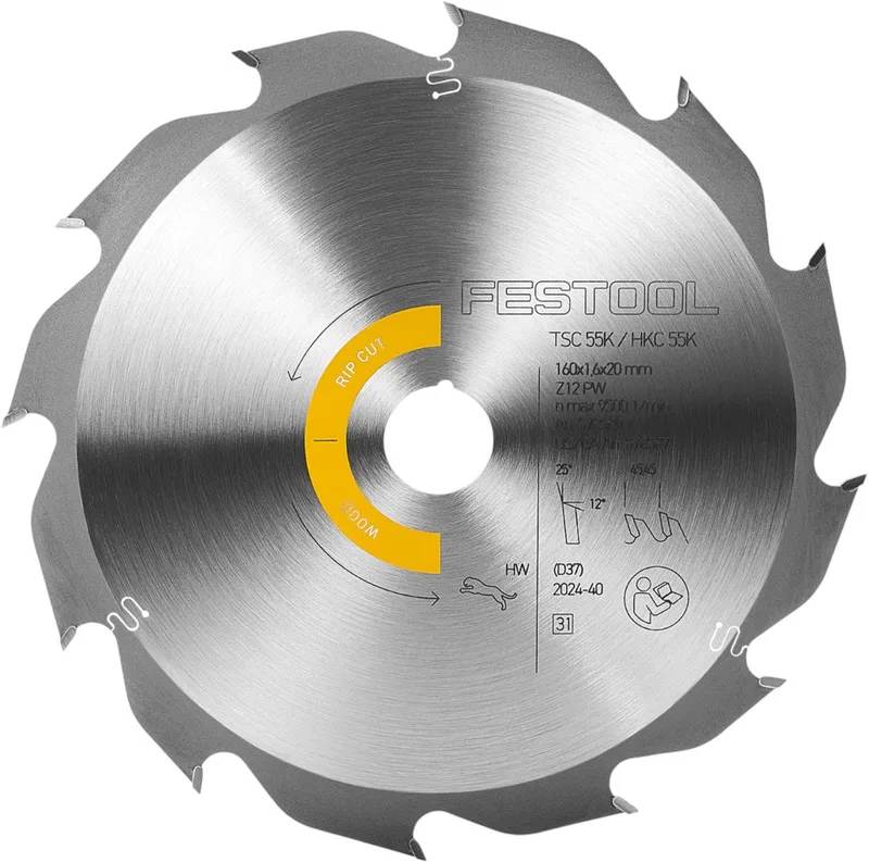 160 x 1,6 x 20 mm 12-tands Cirkelzaagblad hout | Wood Rip Cut - 578580 fra Festool – produktbillede