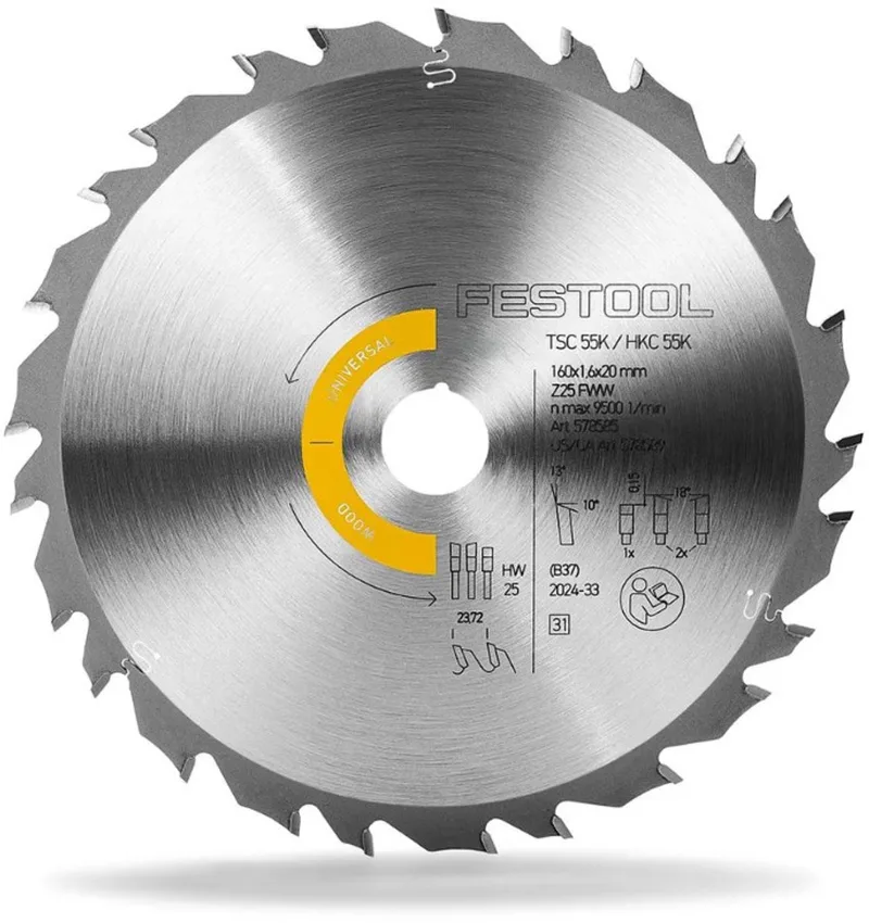 160 x 1,6 x 20 mm 25-tands Cirkelzaagblad hout | Wood Universal - 578585 de Festool – image du produit 1 sur 2