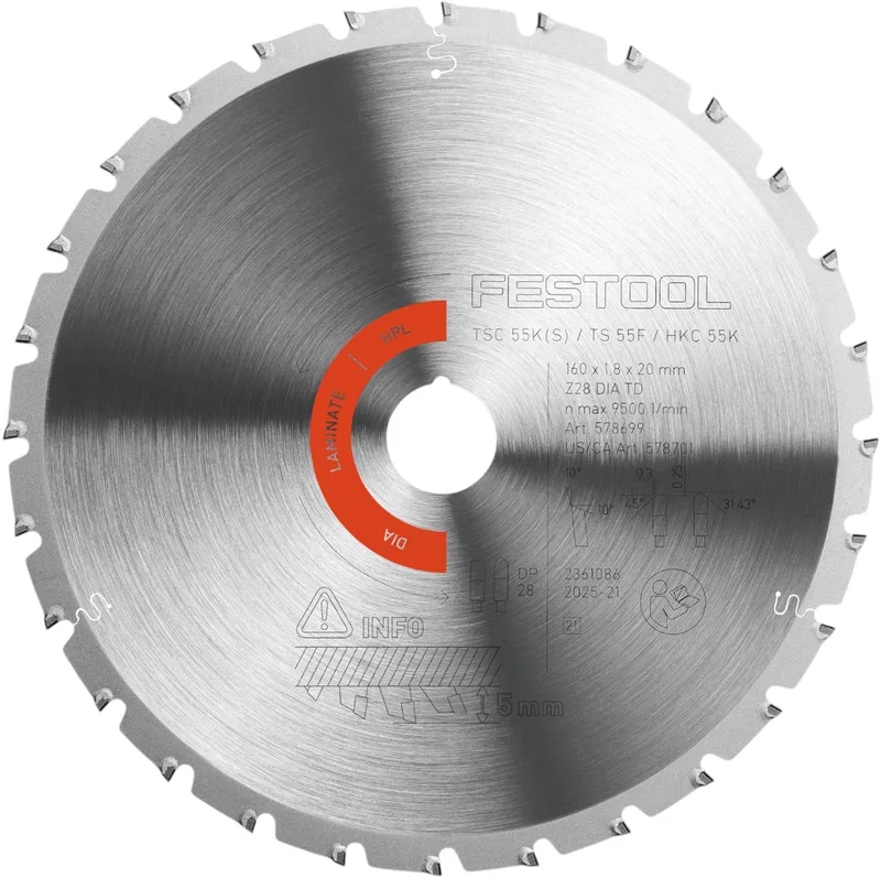160 x 1,8 x 20 mm Ø 160x1,8x20 28T Diamant cirkelzaagblad | x - DIA TD28 - 578699 de Festool – image du produit