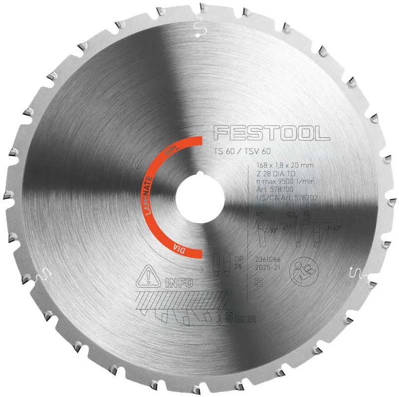 DIA 168x1,8x20 TD28 578700 Lame de scie circulaire diamantée 168 x 20 x 1.8 mm 1 pc(s) de Festool – image du produit