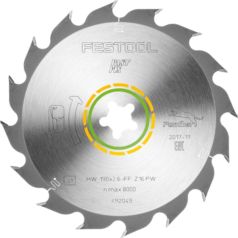 492049 / 190x2,6 FF PW16 Cirkelzaagblad - 190 x FF x 16T - Hout by Festool – product image