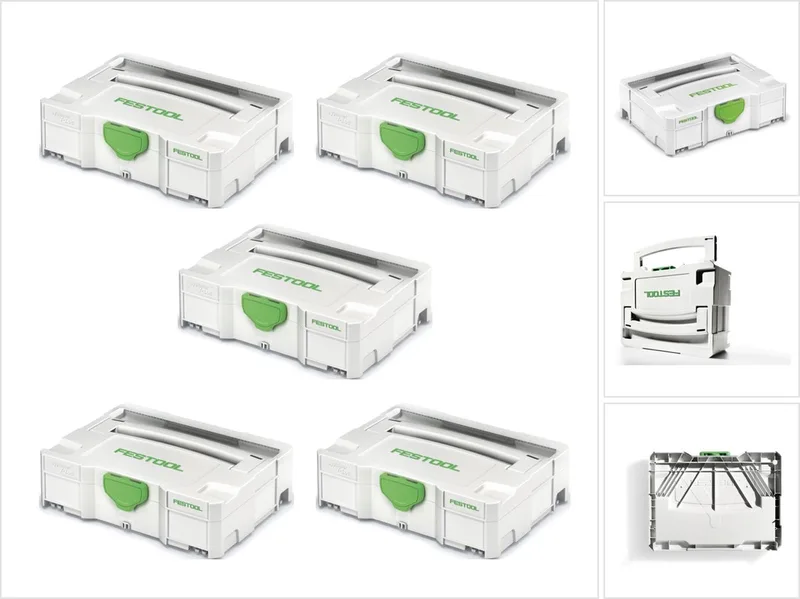 5 x Systainer T-LOC SYS 1 TL gereedschapskoffer koppelbaar ( 497563 von Festool, Hellgrau – Produktbild