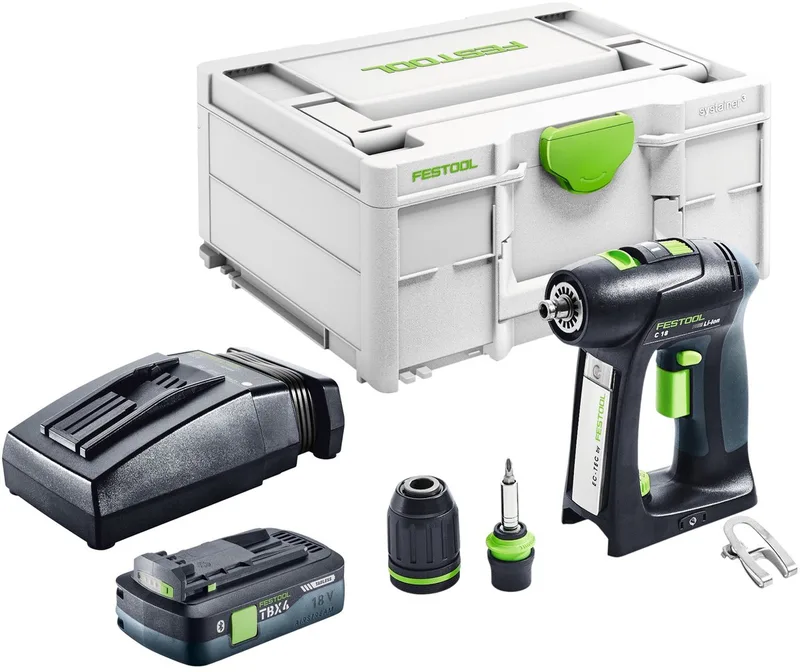C 18-Basic accuboormachine 18 V 45 Nm borstelloos + 1x accu 4,0 Ah + oplader + Systainer van Festool – productafbeelding
