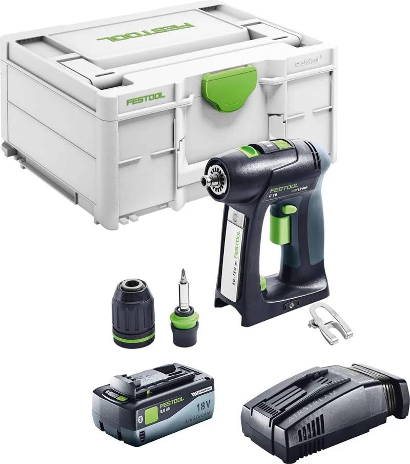 C 18 Basic accuboormachine 18 V 45 Nm borstelloos + 1x accu 8,0 Ah + snellader + Systainer von Festool – Produktbild