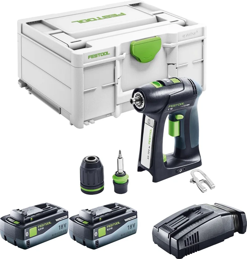 C 18 Basic accuboormachine 18 V 45 Nm borstelloos + 2x accu 8,0 Ah + snellader + Systainer de Festool – image du produit
