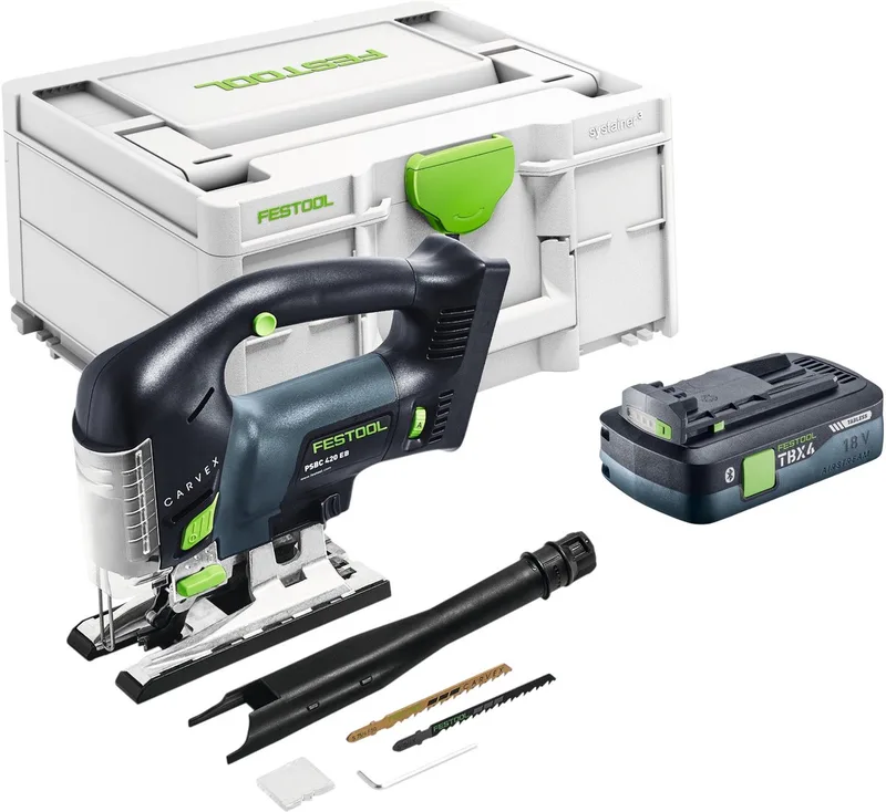 CARVEX PSBC 420 HPC 4,0 EBI-Plus accu-pendeldecoupeerzaag 18 V ( 576532 ) 120 mm borstelloos + 1x accu 4,0 Ah + lader + systainer de Festool – image du produit