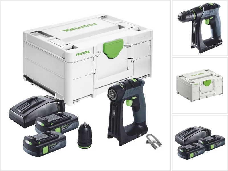 CXS 18 accuschroefboormachine 18 V 40 Nm borstelloos + 2x accu 3.0 Ah + lader + systainer fra Festool – produktbillede